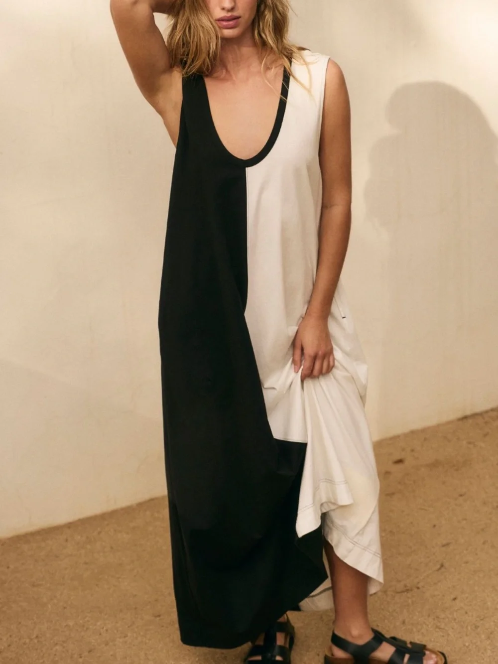 Free People Shea Black and White Colorblock Maxi Tank Dress